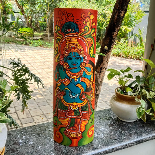 Traditional Kerala Mural on Natural Bamboo – Artistic Wall Accent