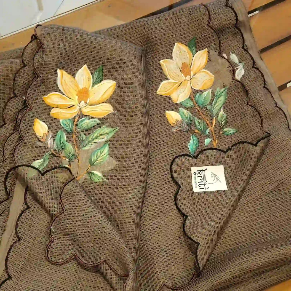 Hand-Painted Silk Kota Saree In Serene Brown Hues