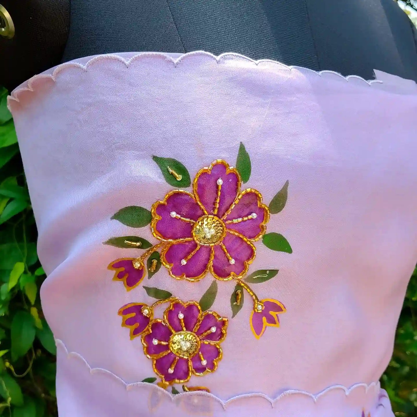 Hand-Painted Elegance On Sheer Silk Organza Saree