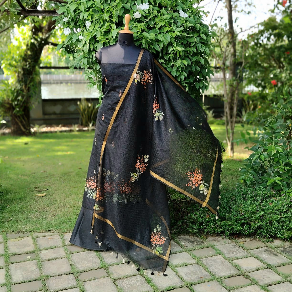 Graceful Black Kota Doria Suit Set