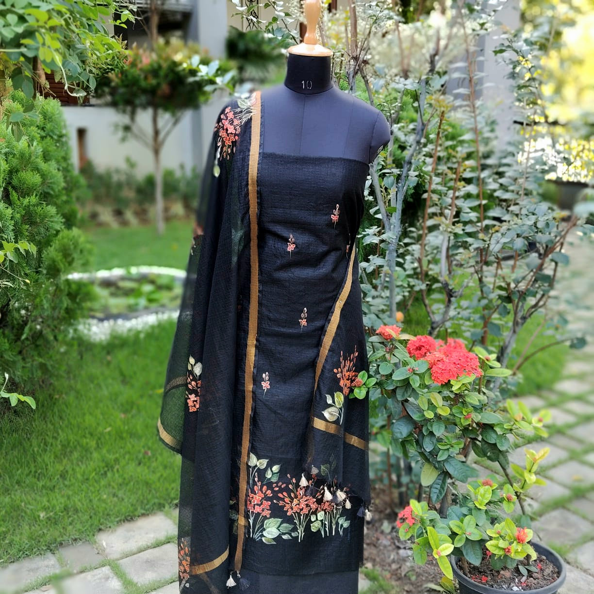 Graceful Black Kota Doria Suit Set
