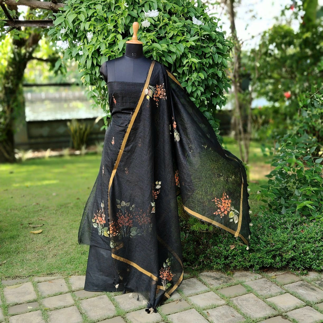 Graceful Black Kota Doria Suit Set