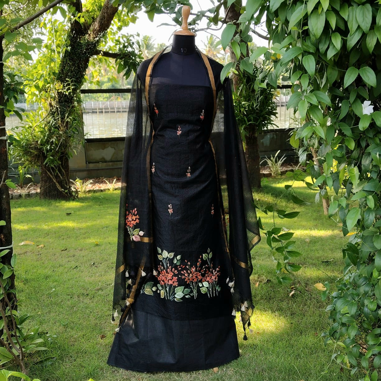 Graceful Black Kota Doria Suit Set
