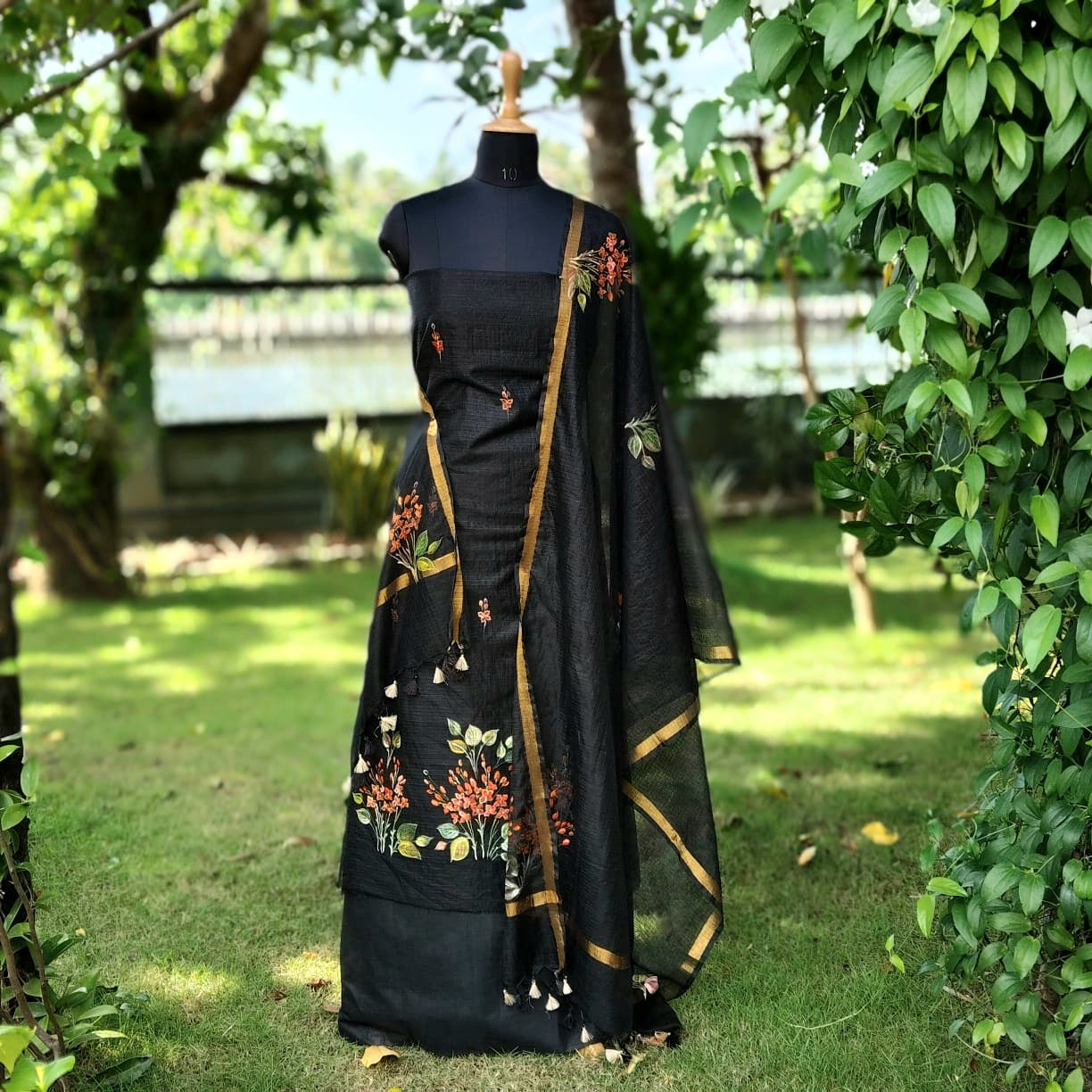Graceful Black Kota Doria Suit Set