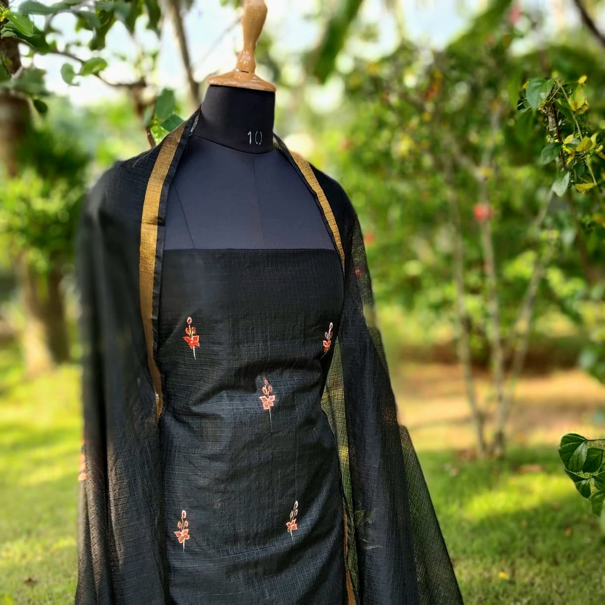 Graceful Black Kota Doria Suit Set