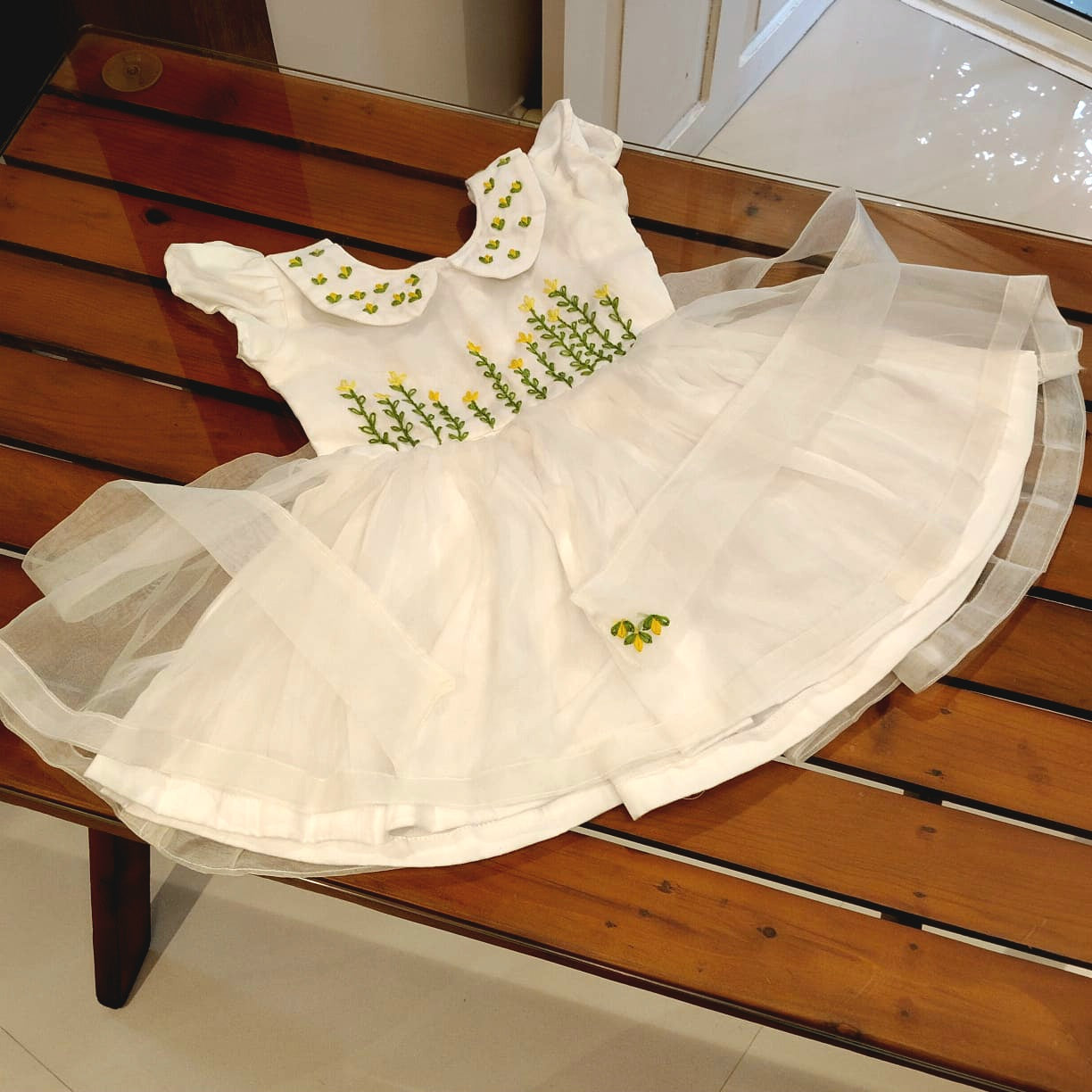 Charming Baby Girl Frock With Elegant Hand Embroidery On 0rganza