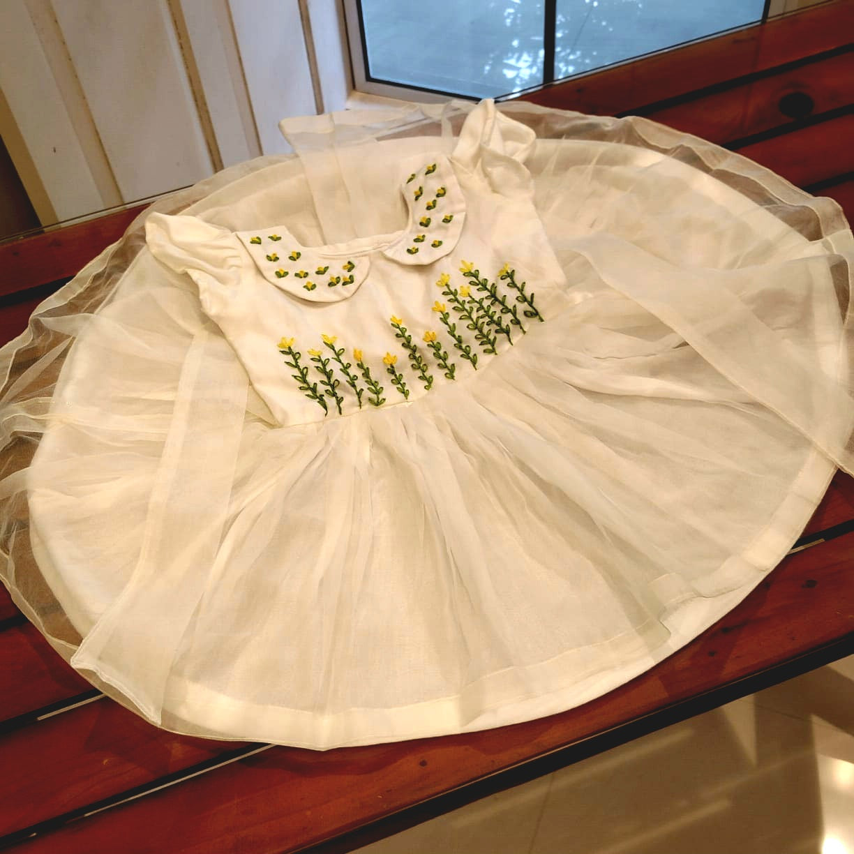 Charming Baby Girl Frock With Elegant Hand Embroidery On 0rganza