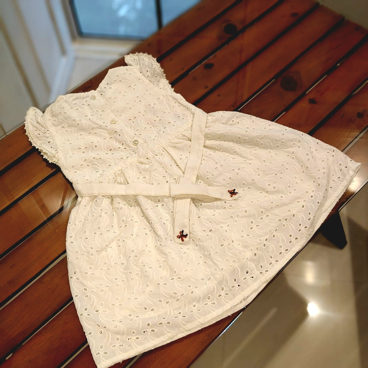 Elegant Pure Cotton Hakoba Frock Adorned with Delicate Hand Embroidery