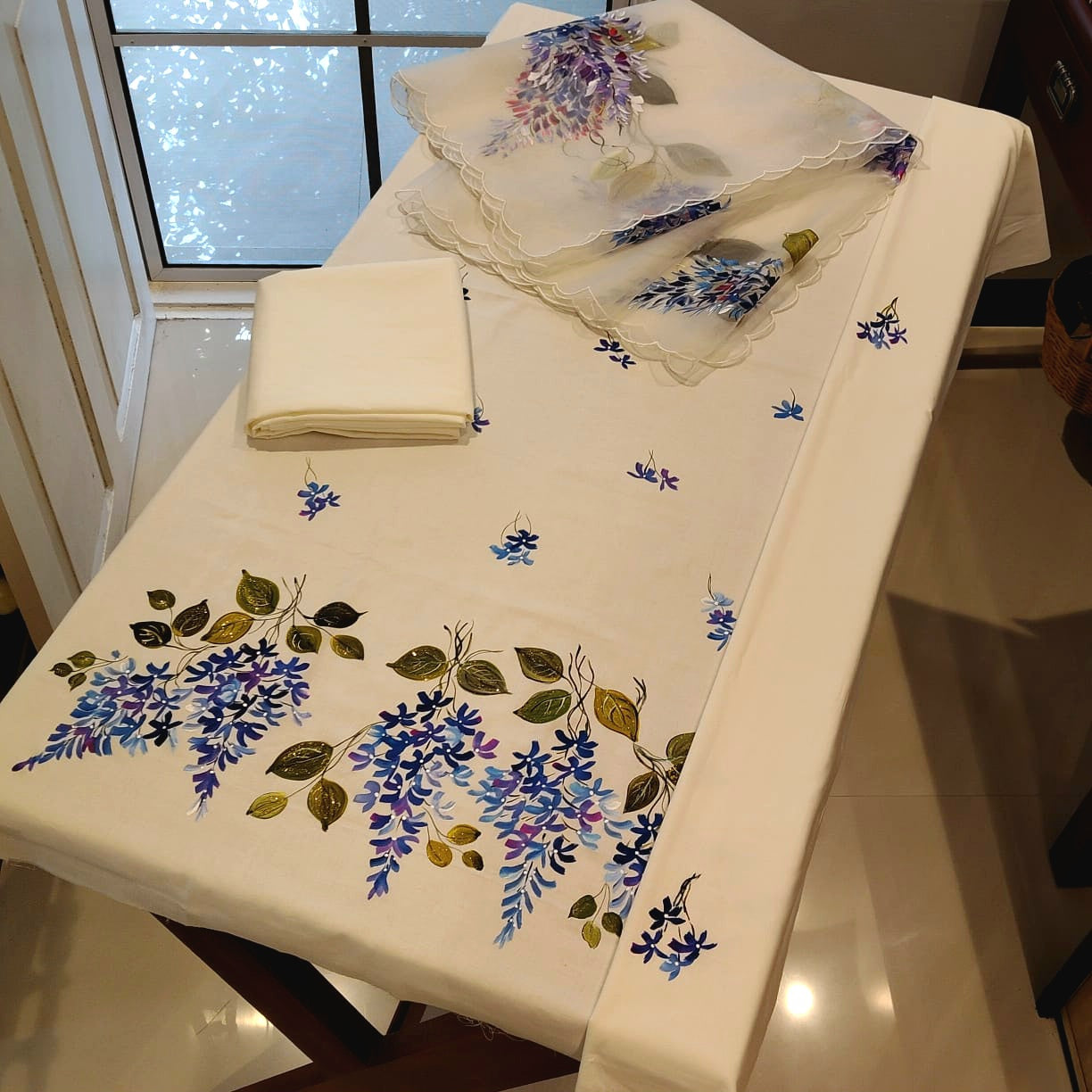 Exquisitely Handpainted Soft Cotton /Organza Kurti Set