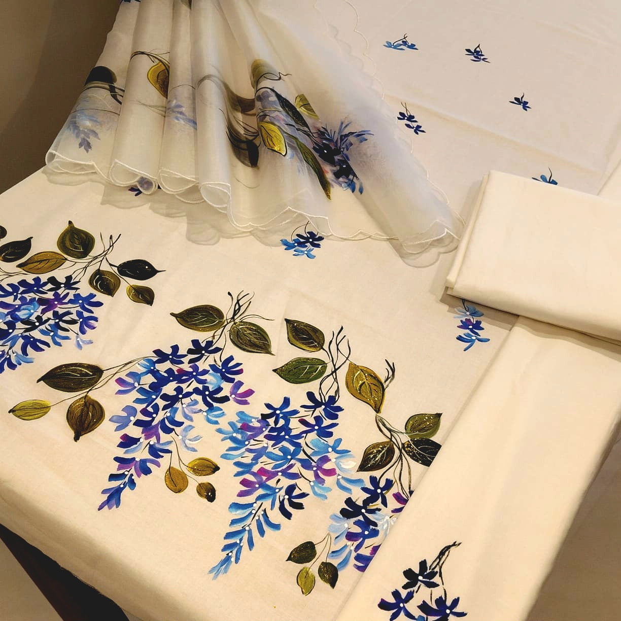Exquisitely Handpainted Soft Cotton /Organza Kurti Set