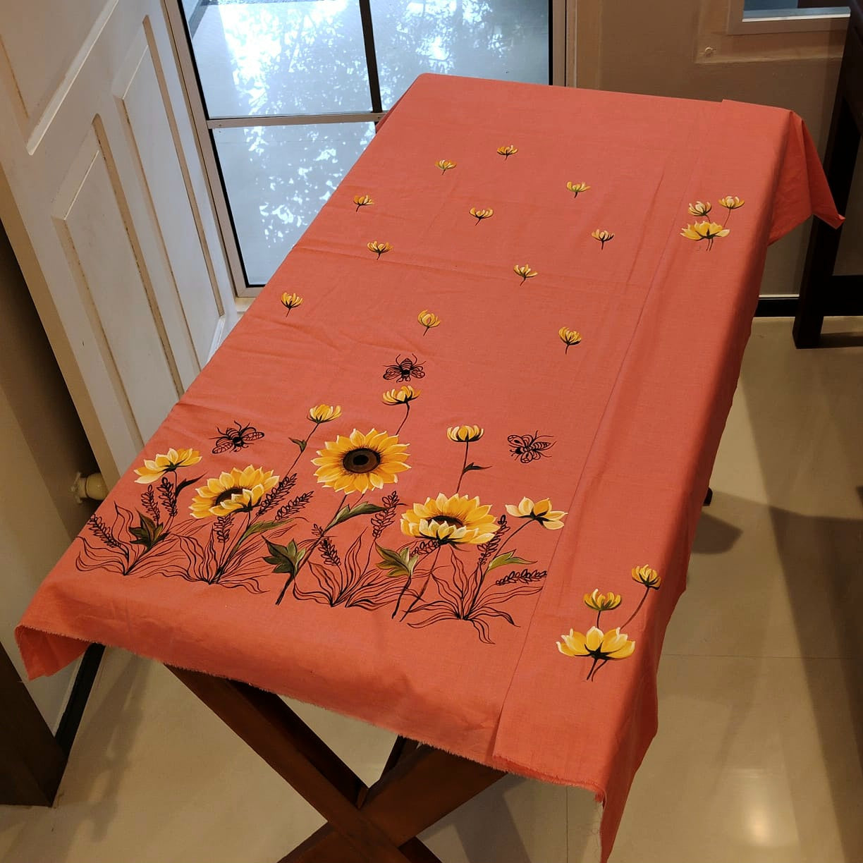 Bright Sunflowers Hand-Painted On Pure Cotton Kurti Fabric