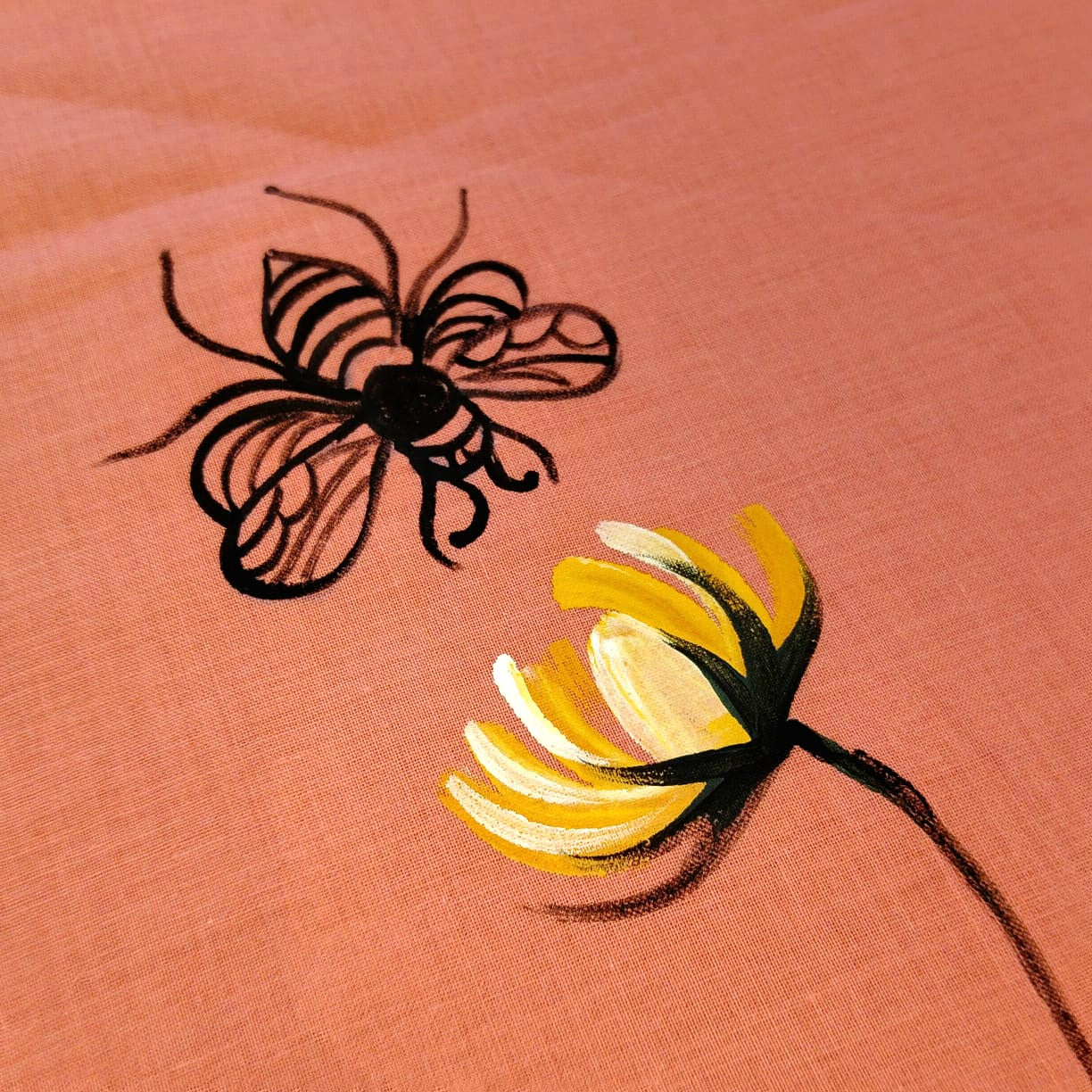 Bright Sunflowers Hand-Painted On Pure Cotton Kurti Fabric