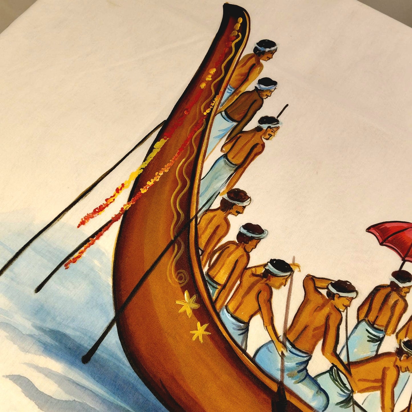 Hand-Painted Kerala Saree with Boat Race Motif