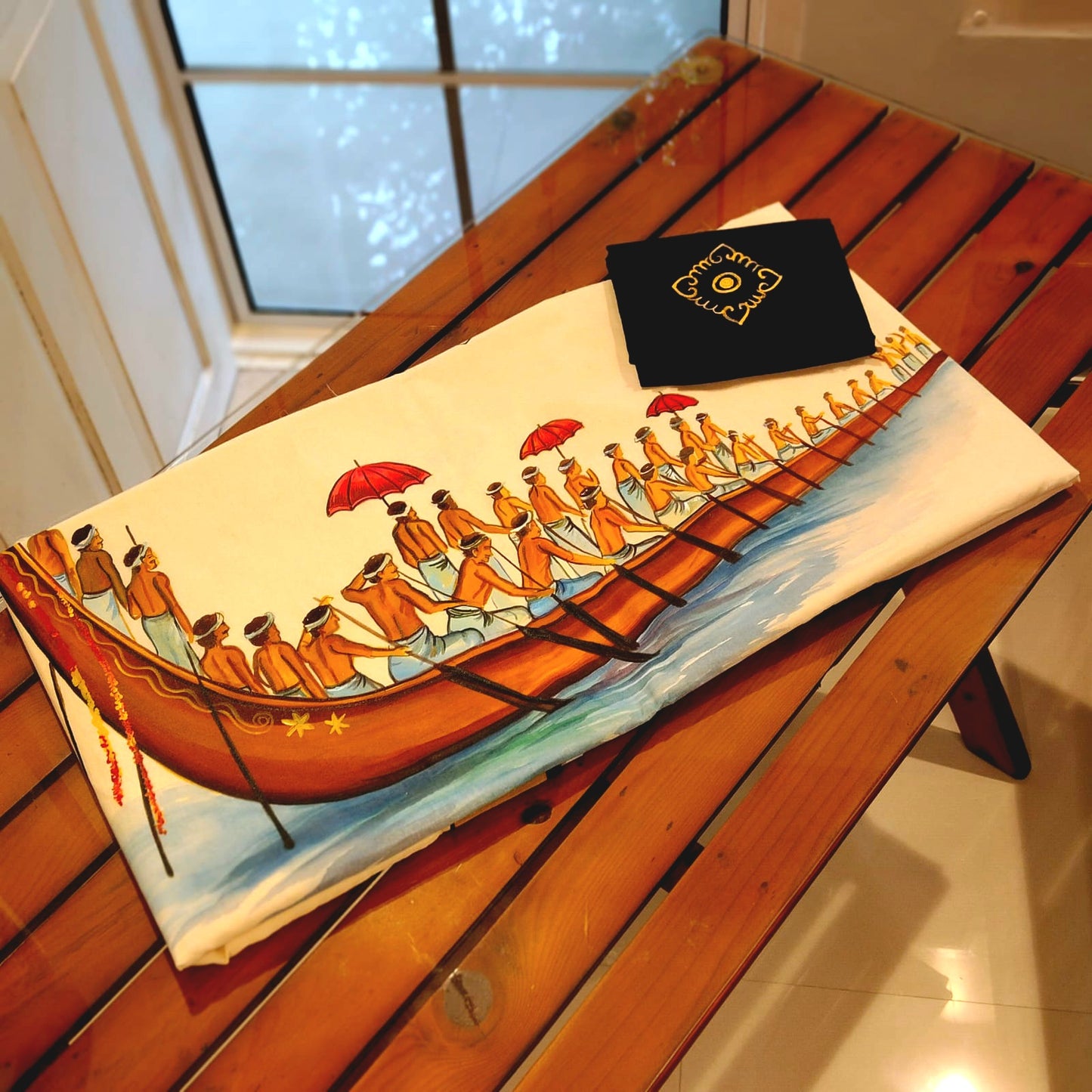 Hand-Painted Kerala Saree with Boat Race Motif