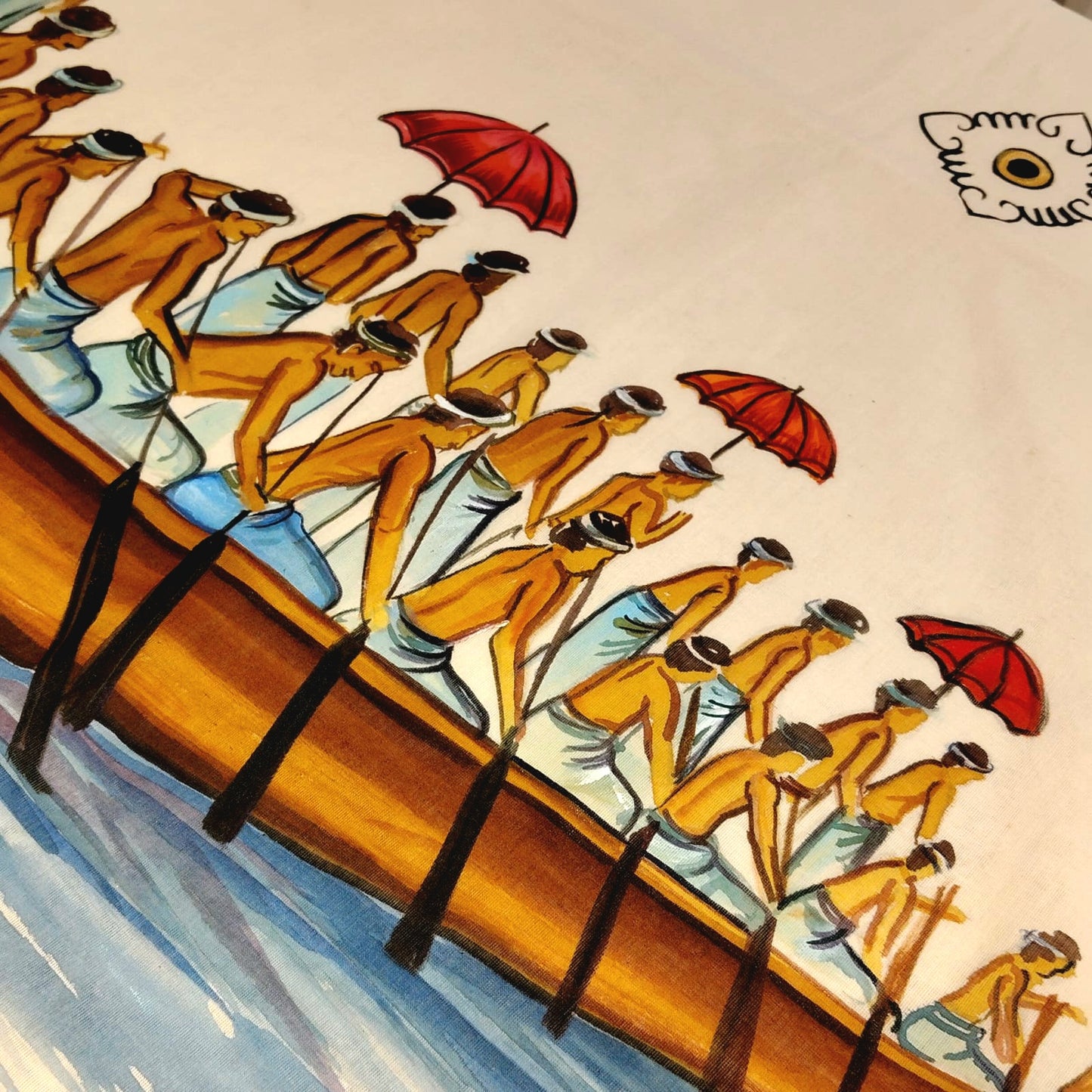 Hand-Painted Kerala Saree with Boat Race Motif