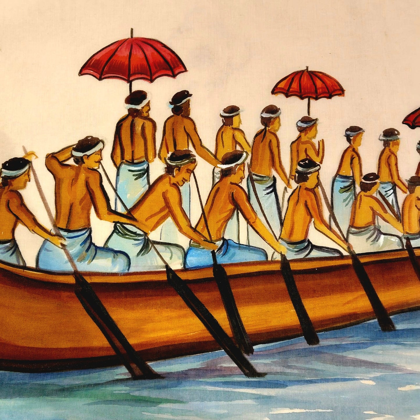Hand-Painted Kerala Saree with Boat Race Motif