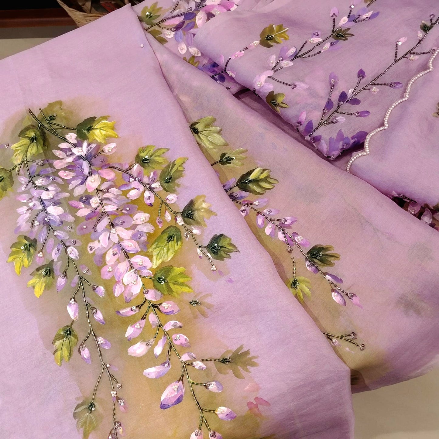 Sheer Elegance In Every Brushstroke—Hand-Painted Silk Organza Saree