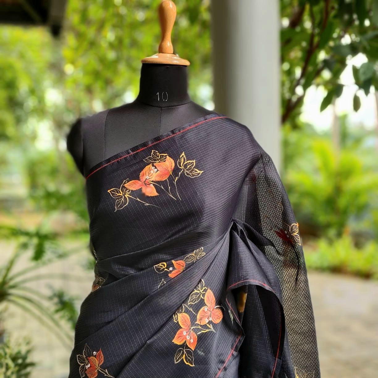 Graceful Bougainvillaeas In Antique Style Bloom Across This Soft Kota Silk Saree