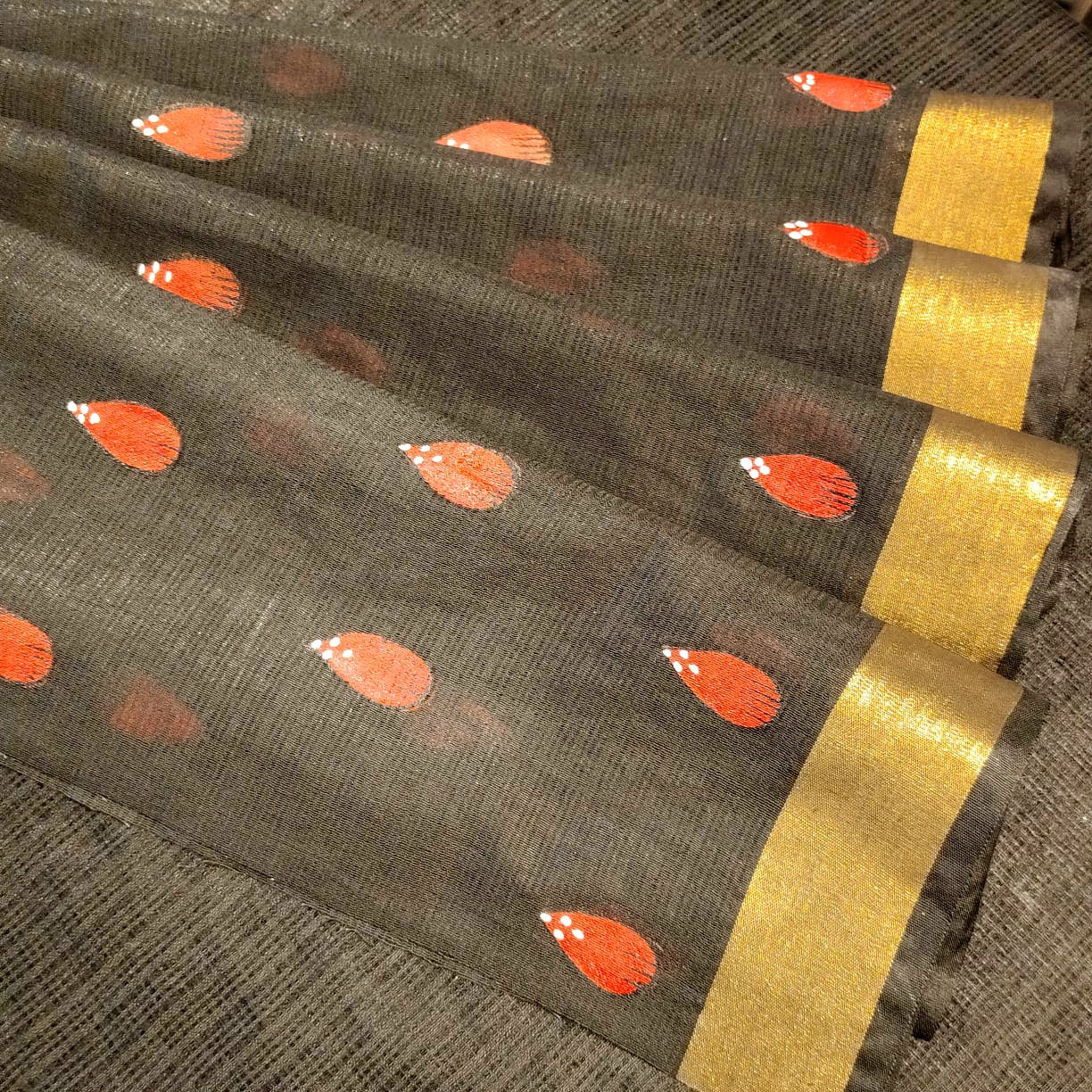 Hand -Painted Folk Art On Delicate Kota Doria Saree