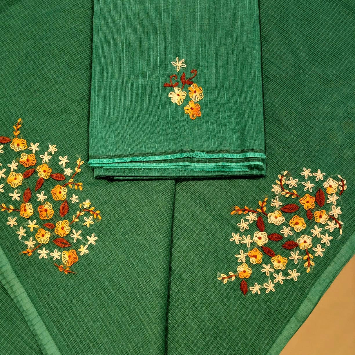 Gracefully Hand-Embroidered Pure Kota Drape
