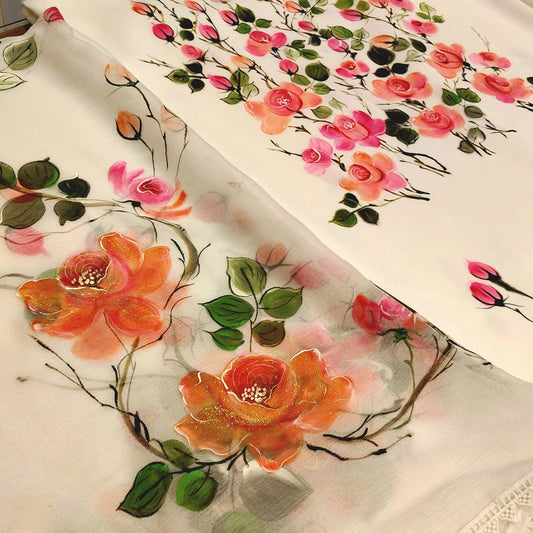 Wild Rose Whispers On Hand-painted Salwar Kameez