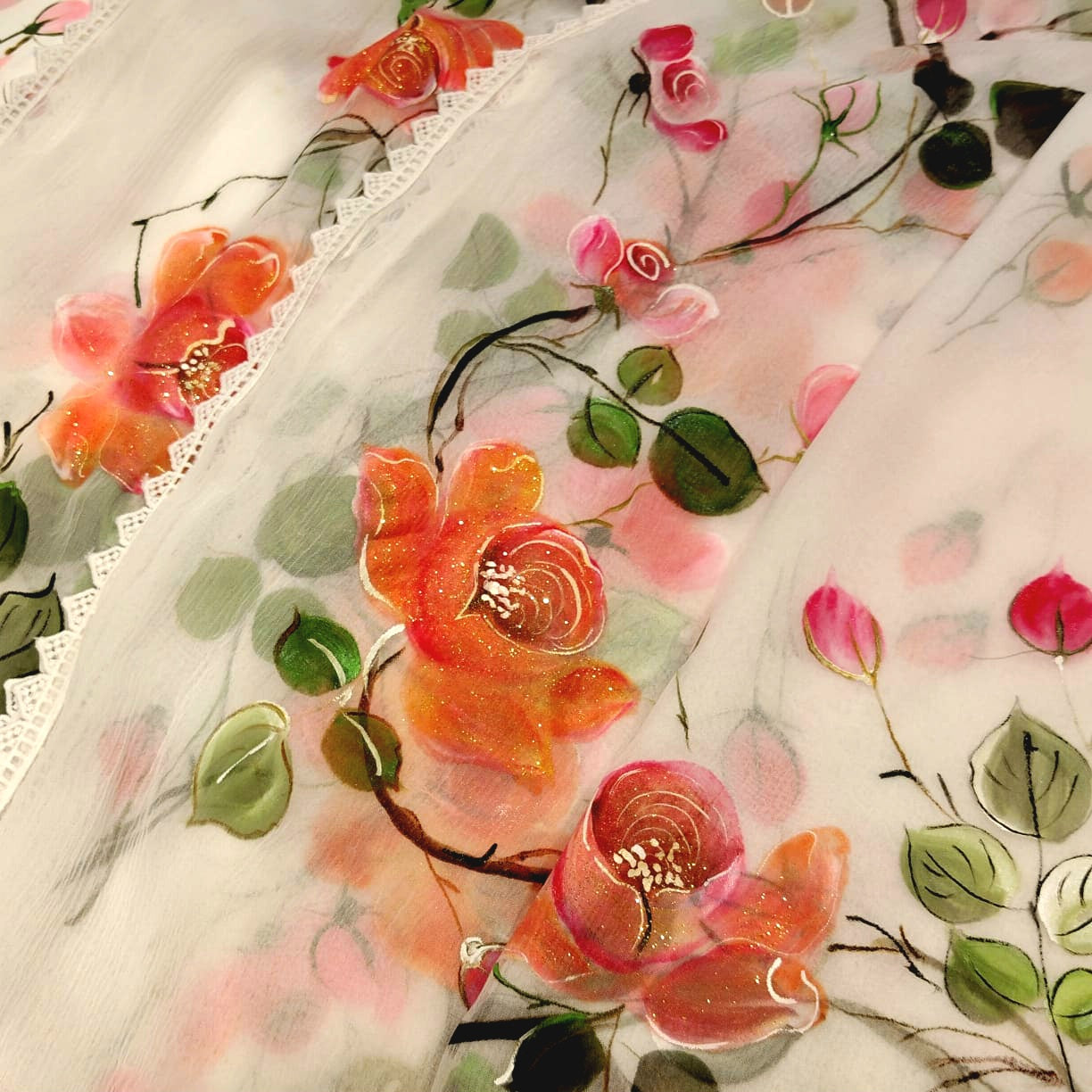 Wild Rose Whispers On Hand-painted Salwar Kameez