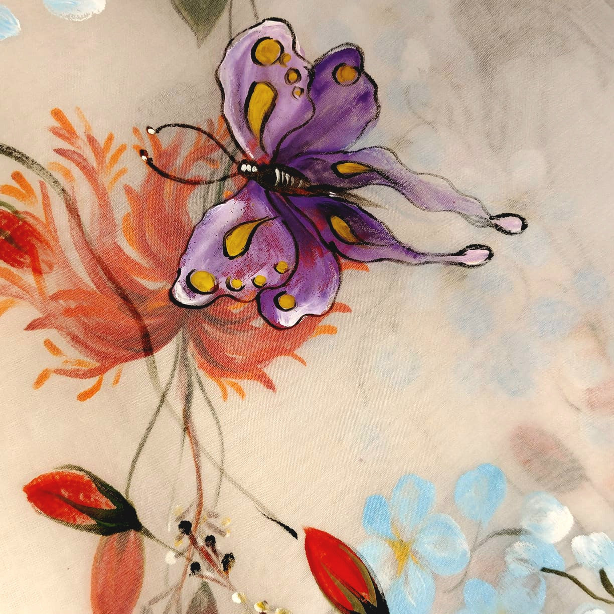 Ethereal Elegance In White, Adorned With Hand-Painted Wildflowers