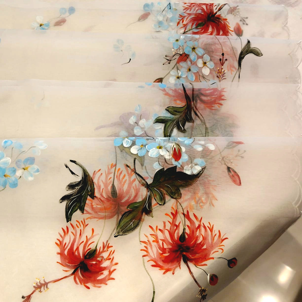 Ethereal Elegance In White, Adorned With Hand-Painted Wildflowers