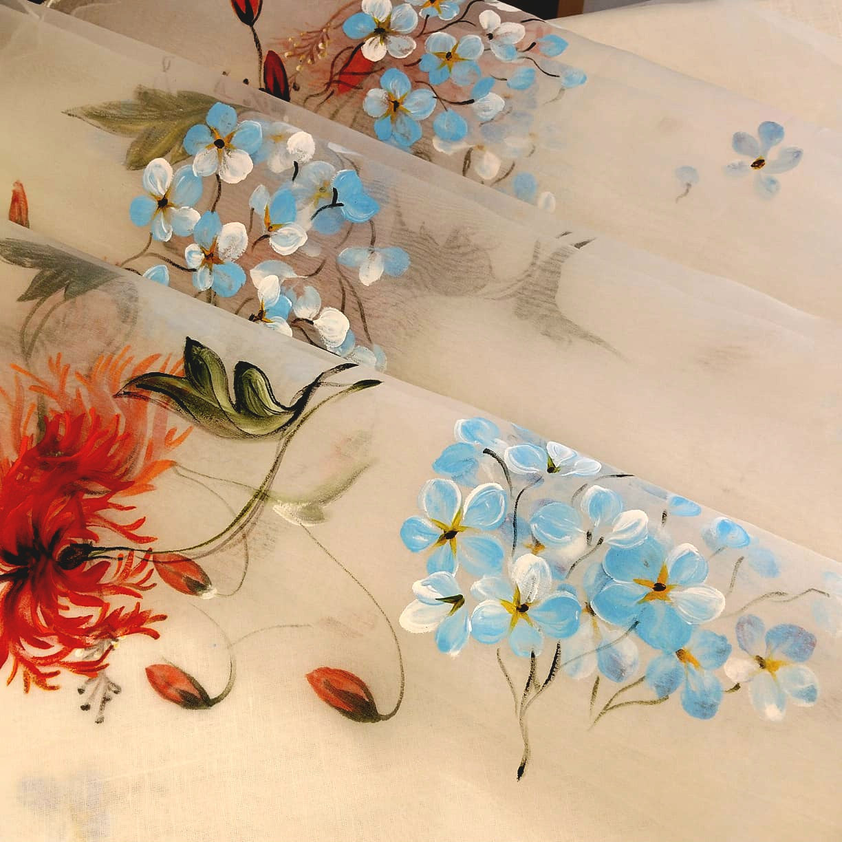 Ethereal Elegance In White, Adorned With Hand-Painted Wildflowers