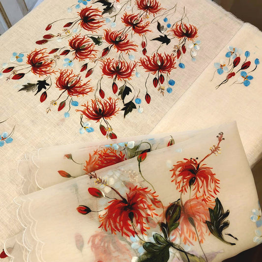 Ethereal Elegance In White, Adorned With Hand-Painted Wildflowers