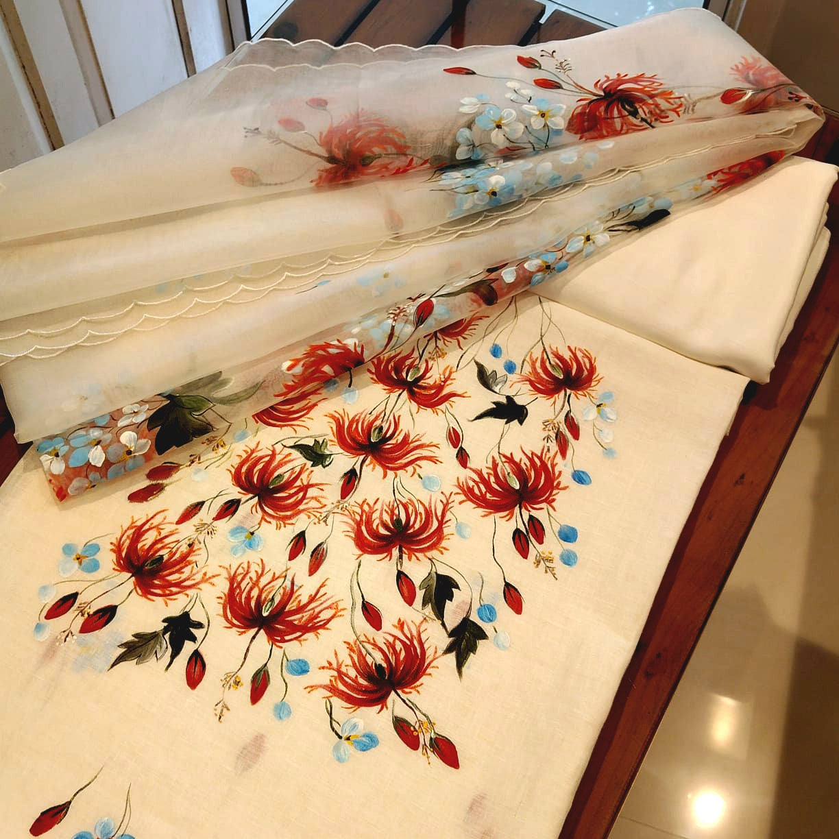Ethereal Elegance In White, Adorned With Hand-Painted Wildflowers