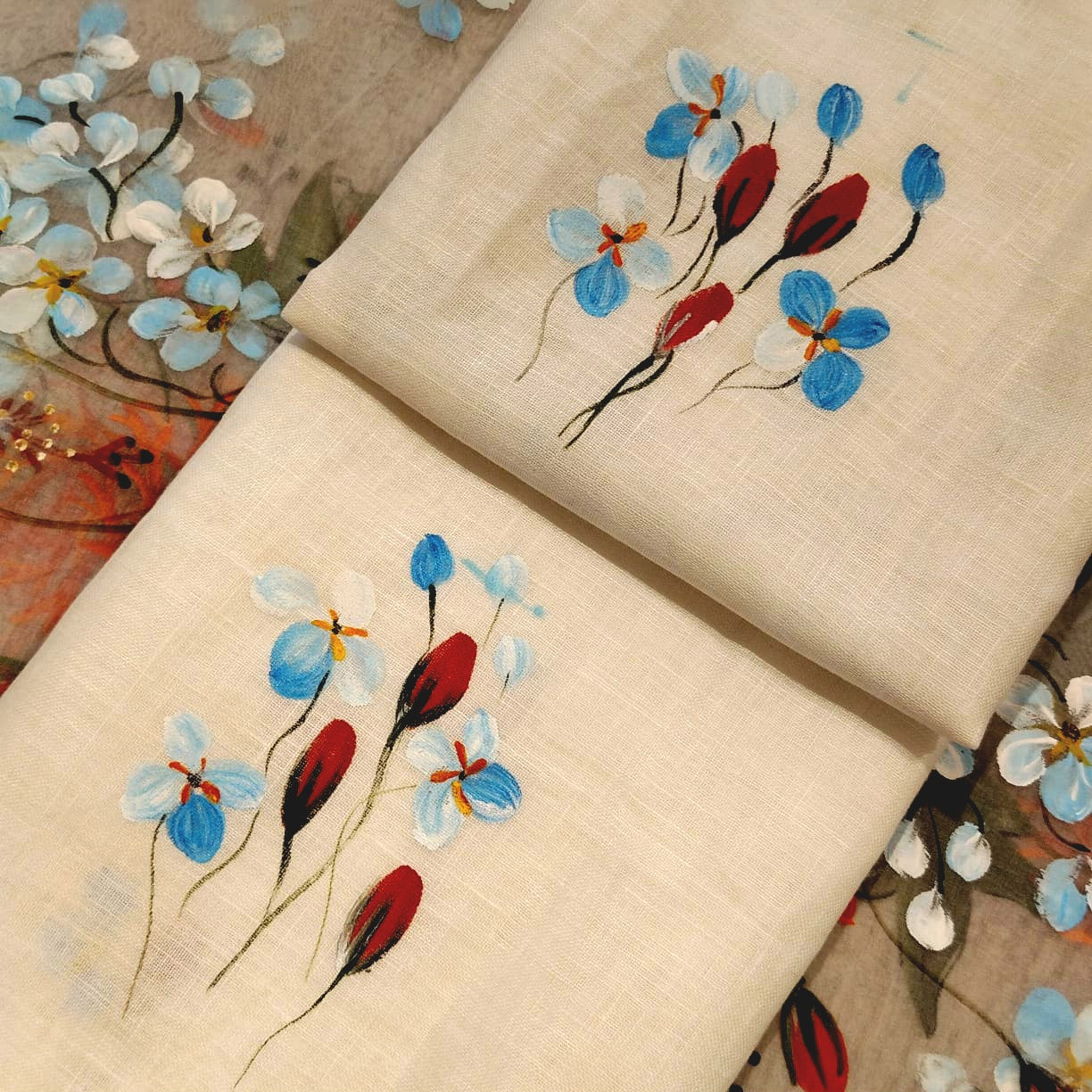 Ethereal Elegance In White, Adorned With Hand-Painted Wildflowers