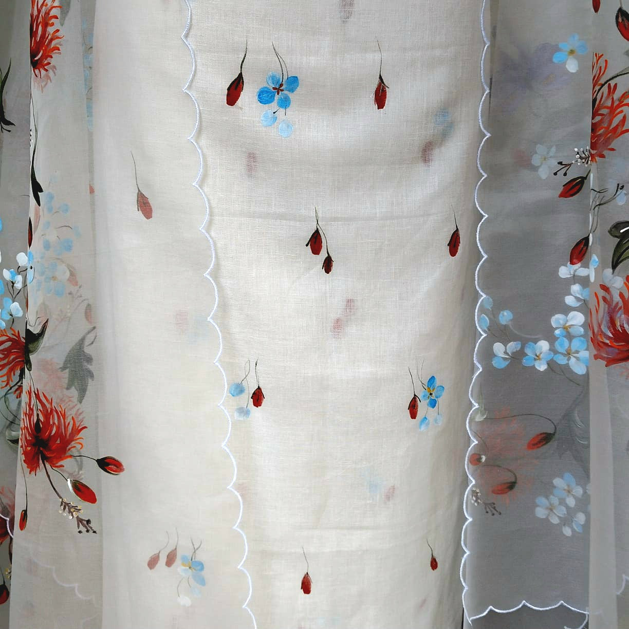 Ethereal Elegance In White, Adorned With Hand-Painted Wildflowers