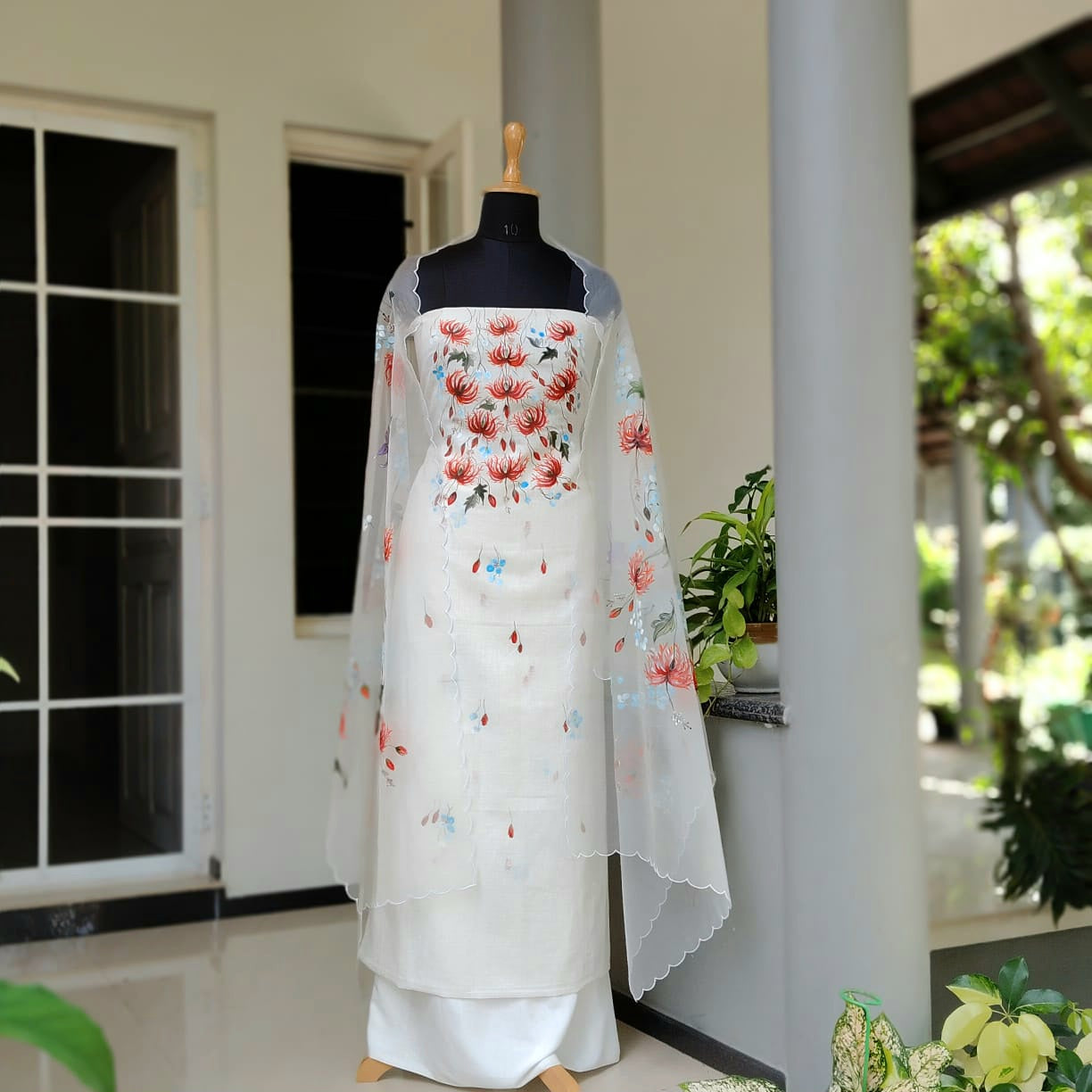 Ethereal Elegance In White, Adorned With Hand-Painted Wildflowers