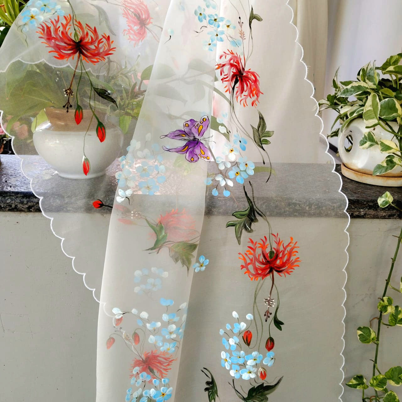 Ethereal Elegance In White, Adorned With Hand-Painted Wildflowers