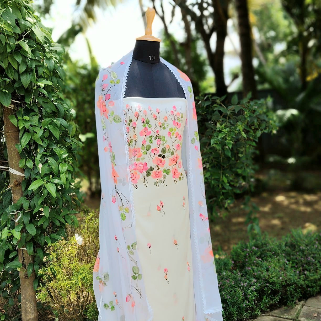 Wild Rose Whispers On Hand-painted Salwar Kameez