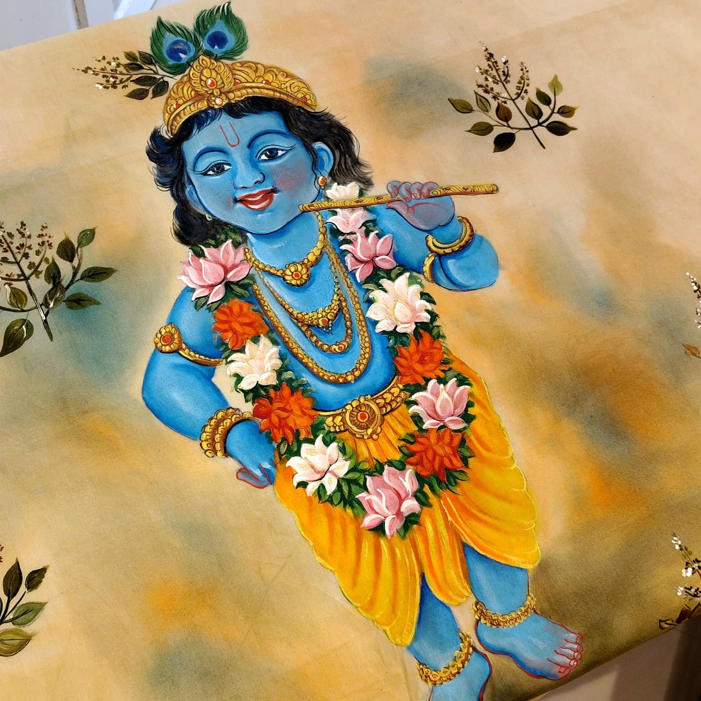 Kerala Saree With Elegant Hand-Painted Little Krishna Motif