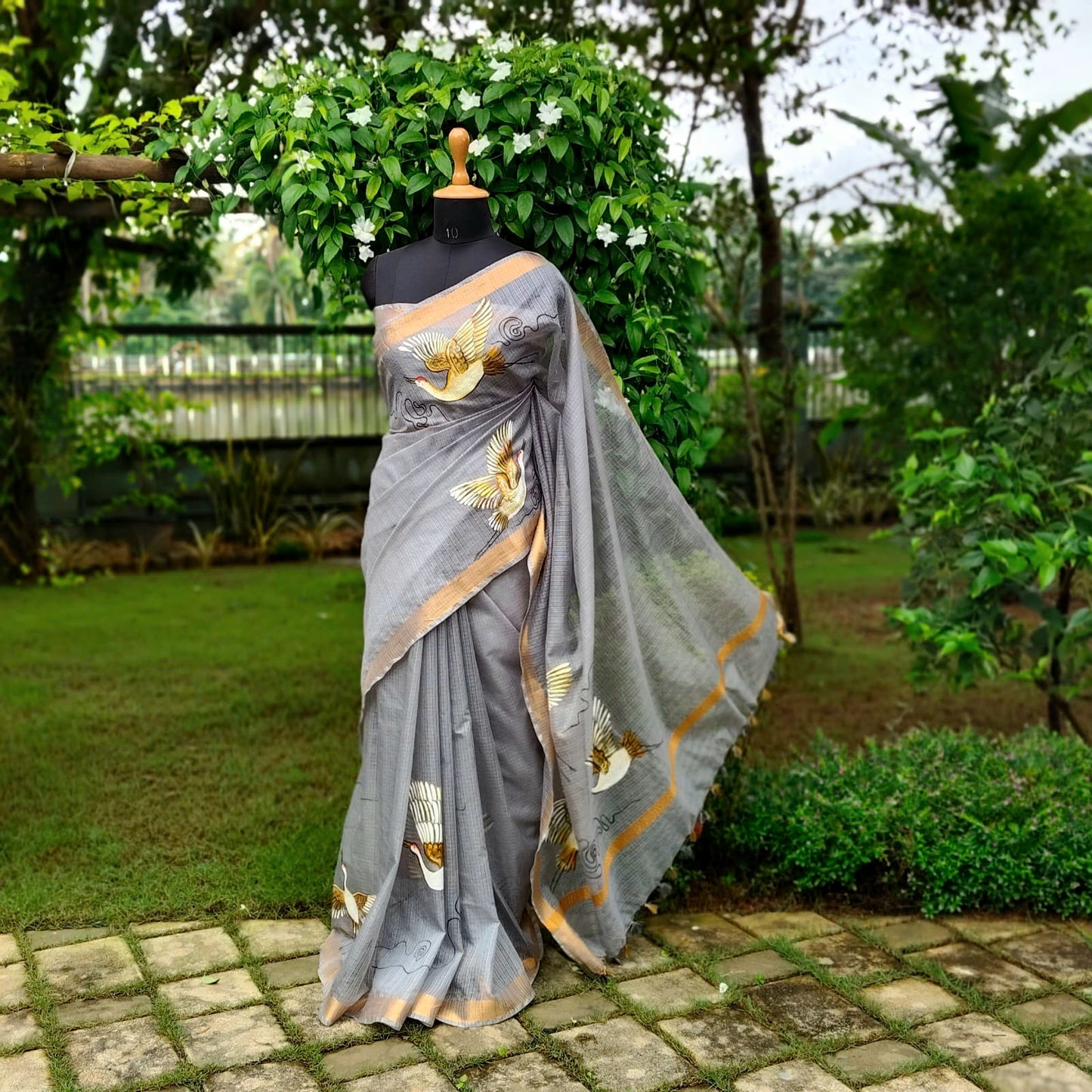 Graceful In Grey, Hand-Painted Kota Doria Saree