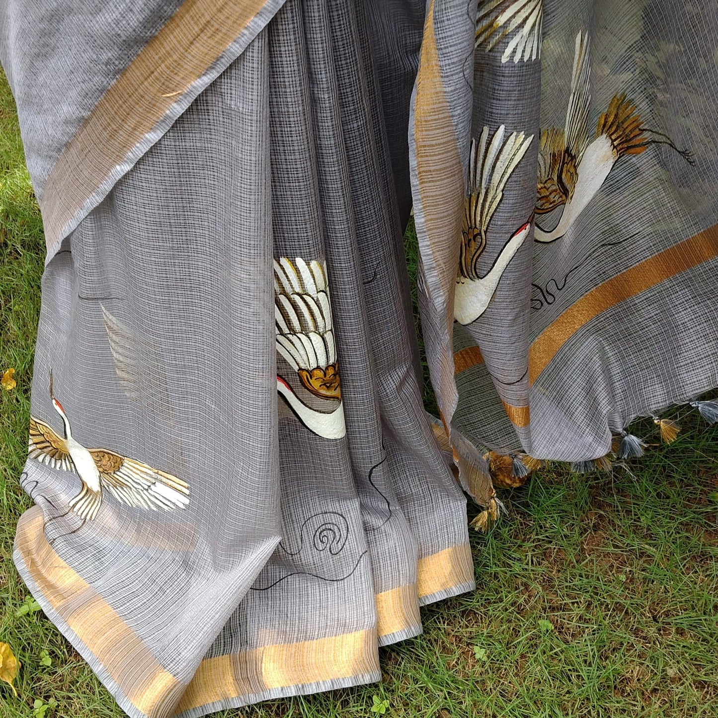 Graceful In Grey, Hand-Painted Kota Doria Saree