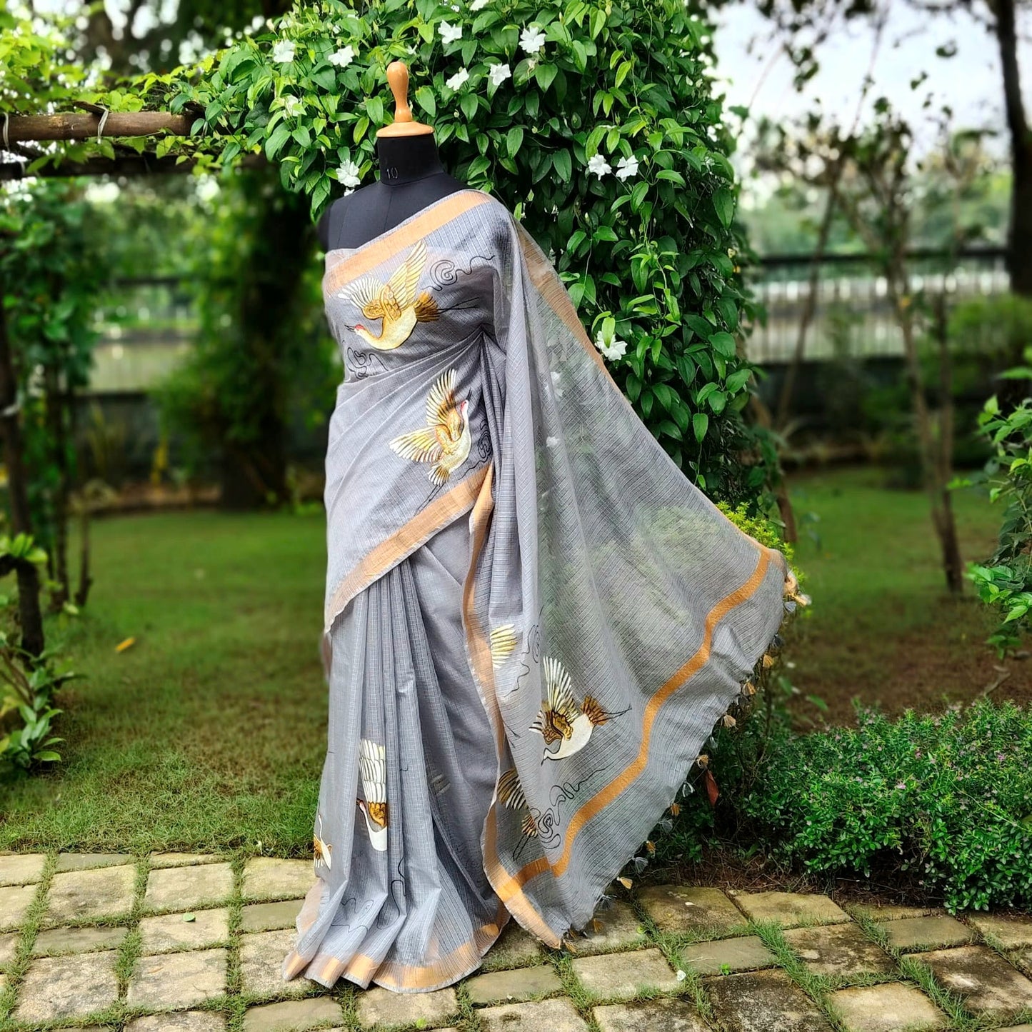 Graceful In Grey, Hand-Painted Kota Doria Saree
