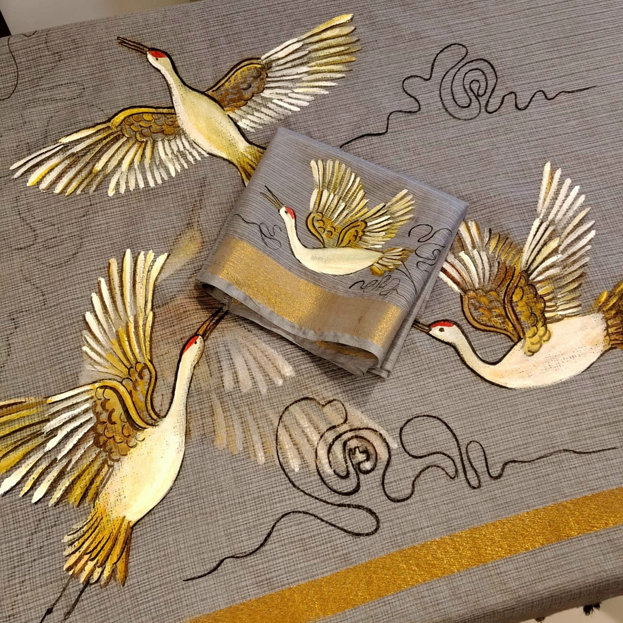 Graceful In Grey, Hand-Painted Kota Doria Saree