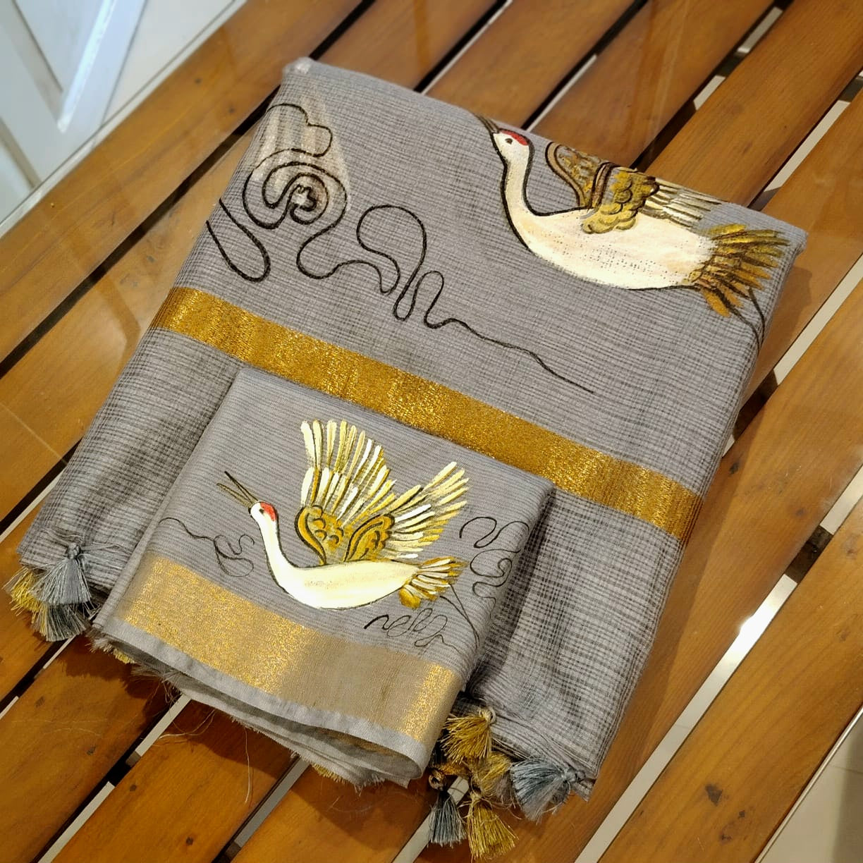 Graceful In Grey, Hand-Painted Kota Doria Saree