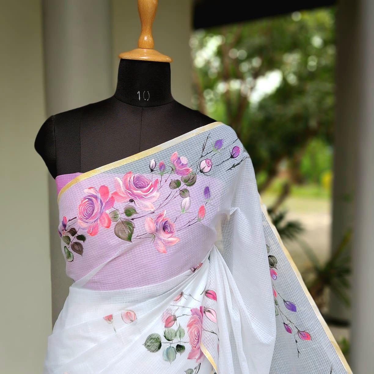 Hand-Painted Wild Rose Charm In Pure Kota Saree