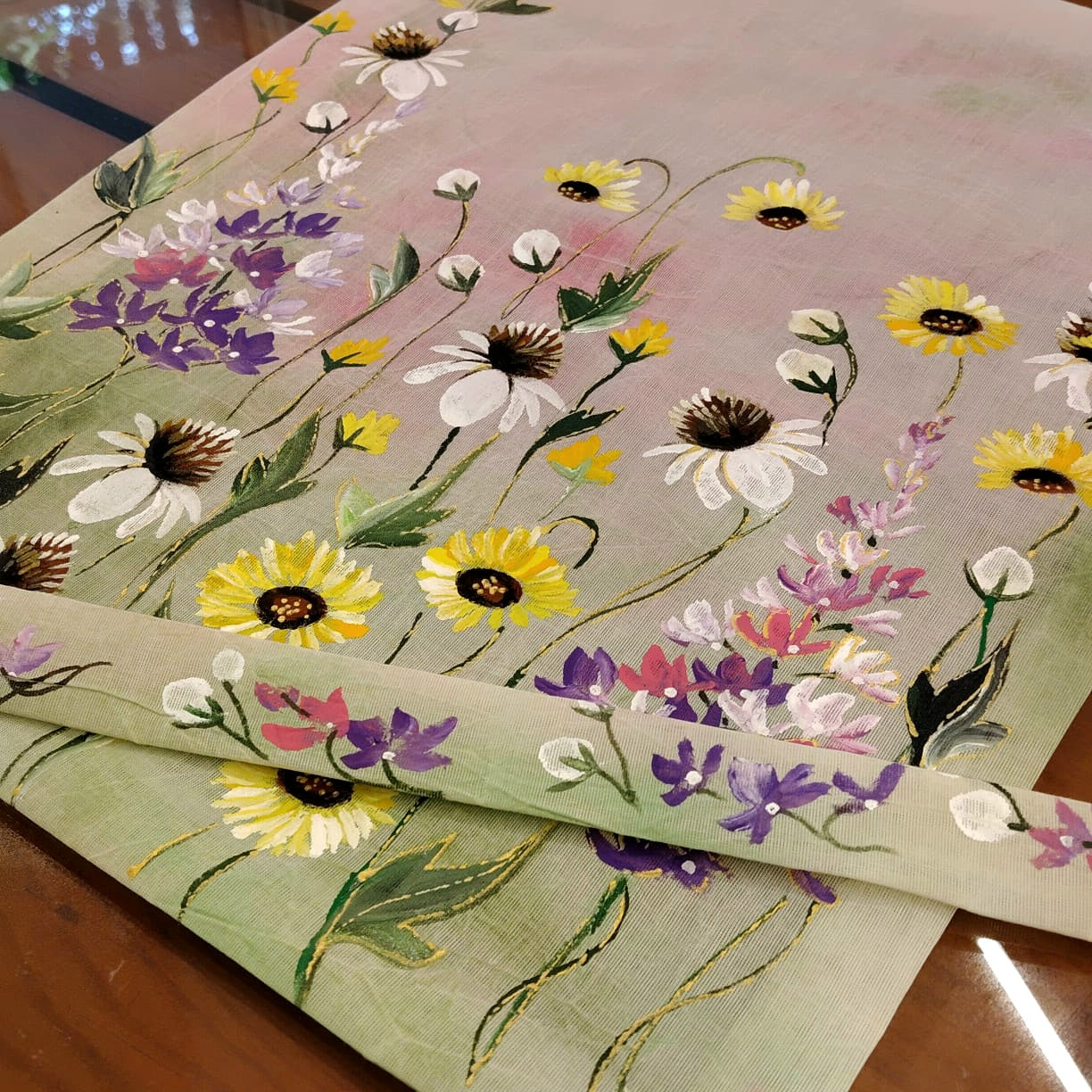 Hand-Painted Wild Flowers Fabric Patch