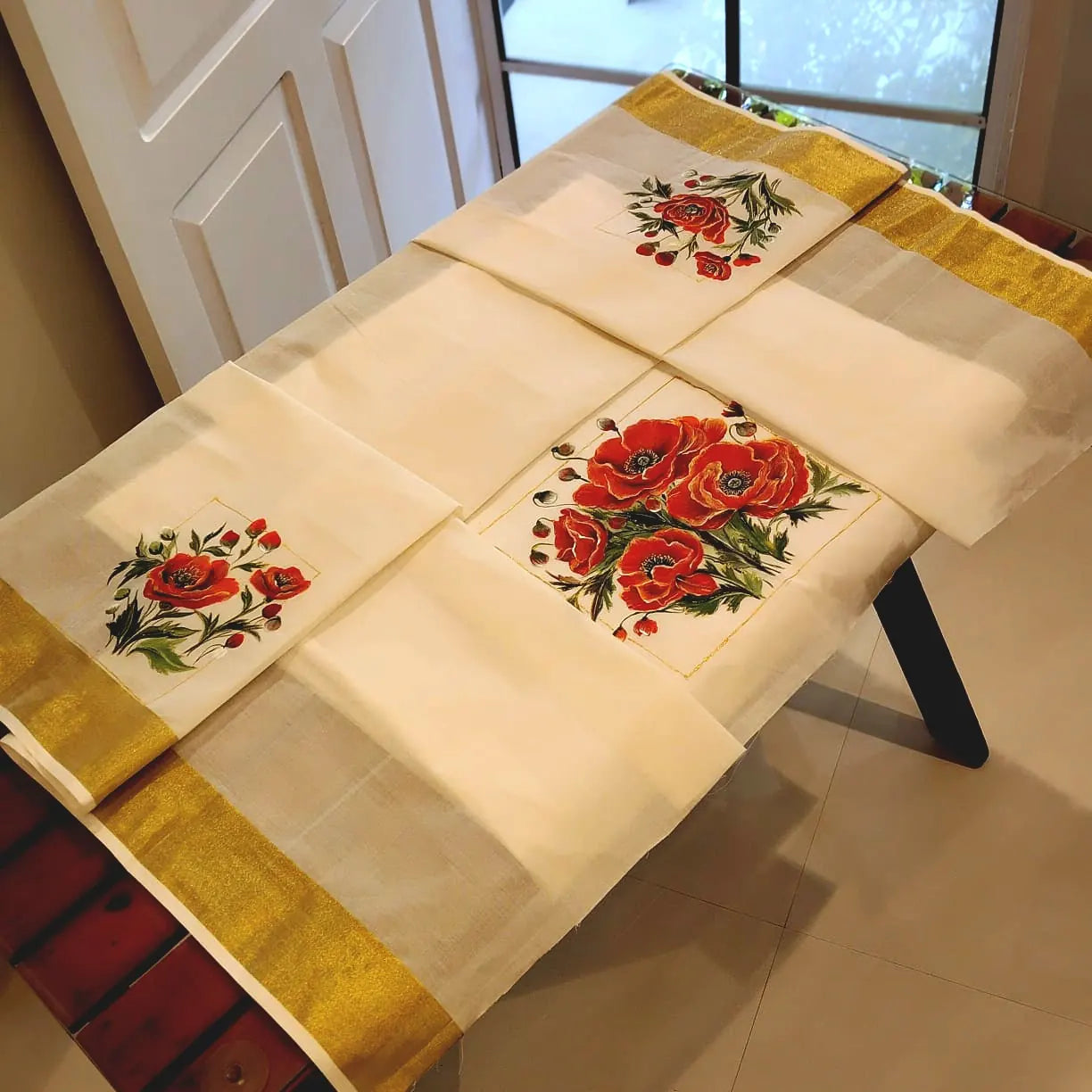 Hand-Painted Blouse With Poppy flowers