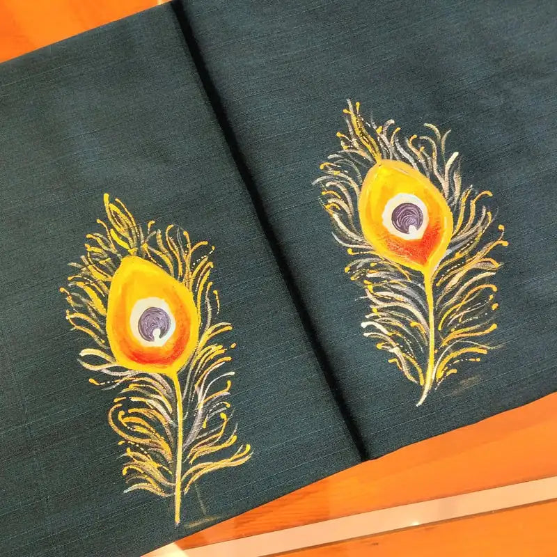 Elegant Hand-Painted Peacock Motif Blouse Piece