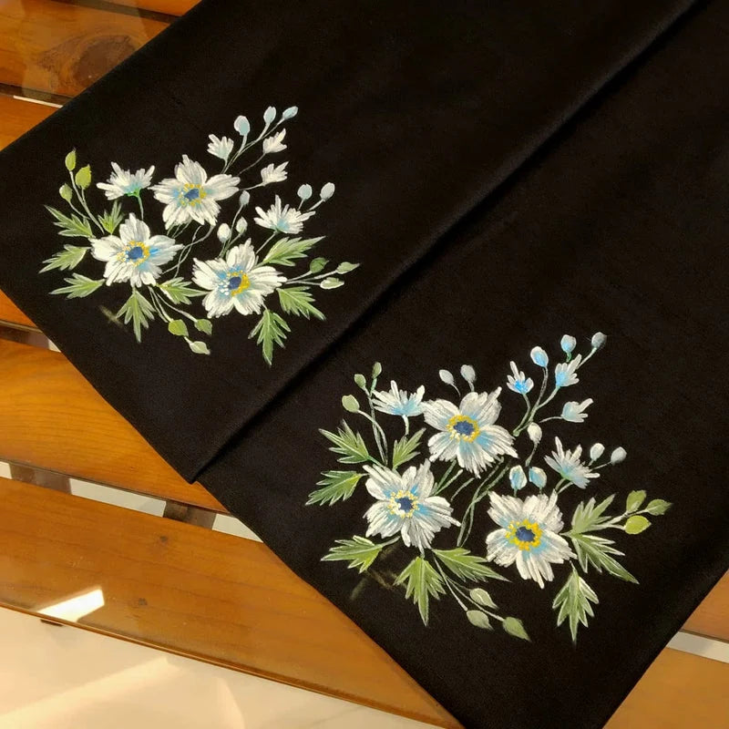 Designer Hand-Painted Blouse Piece With Enchanting Floral Accents
