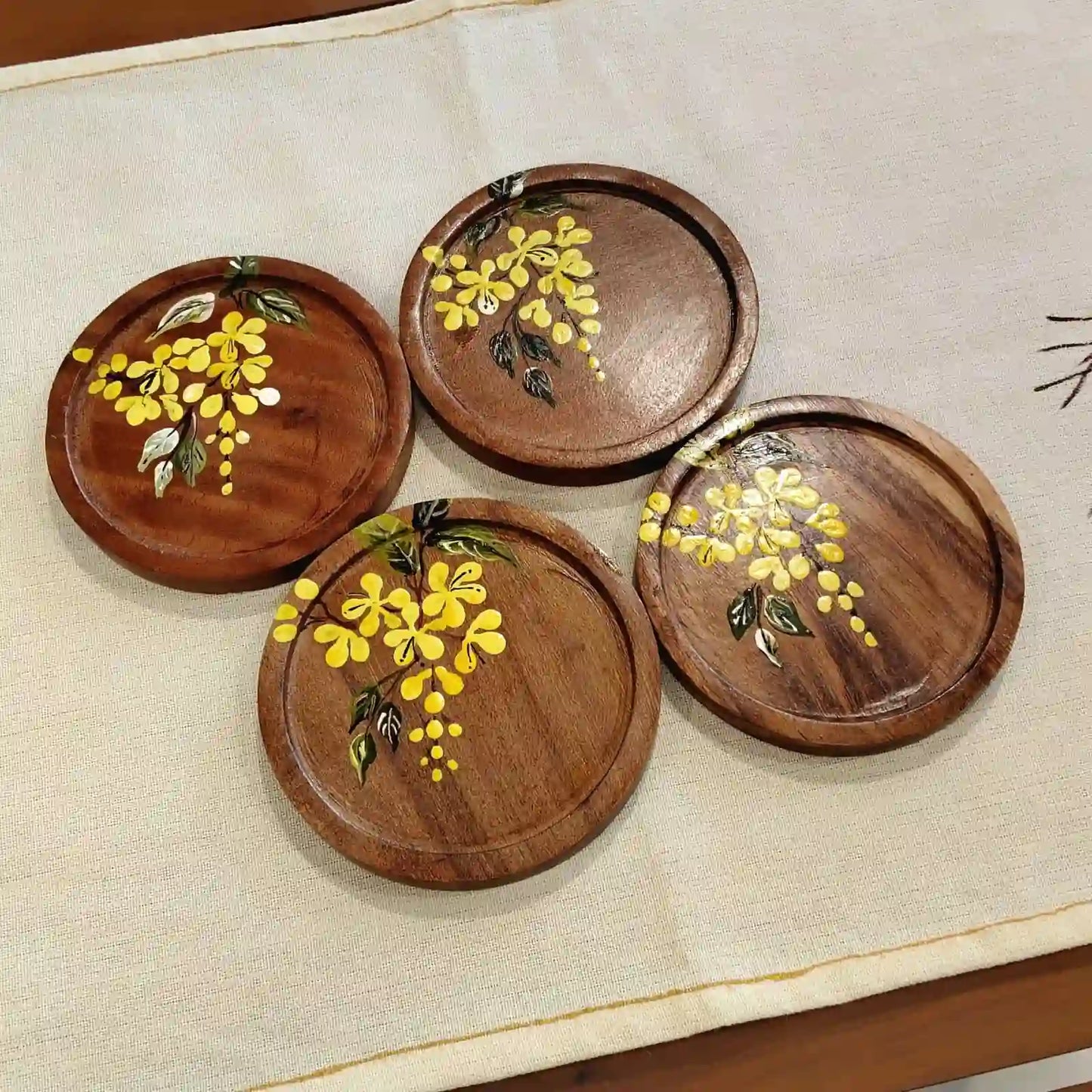 Hand-Painted Wooden Coasters With Artistic Charm