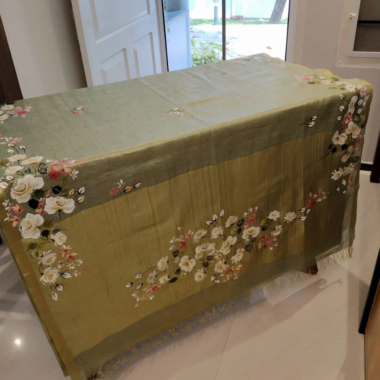 Gracefully Hand-Painted Linen Tissue Saree