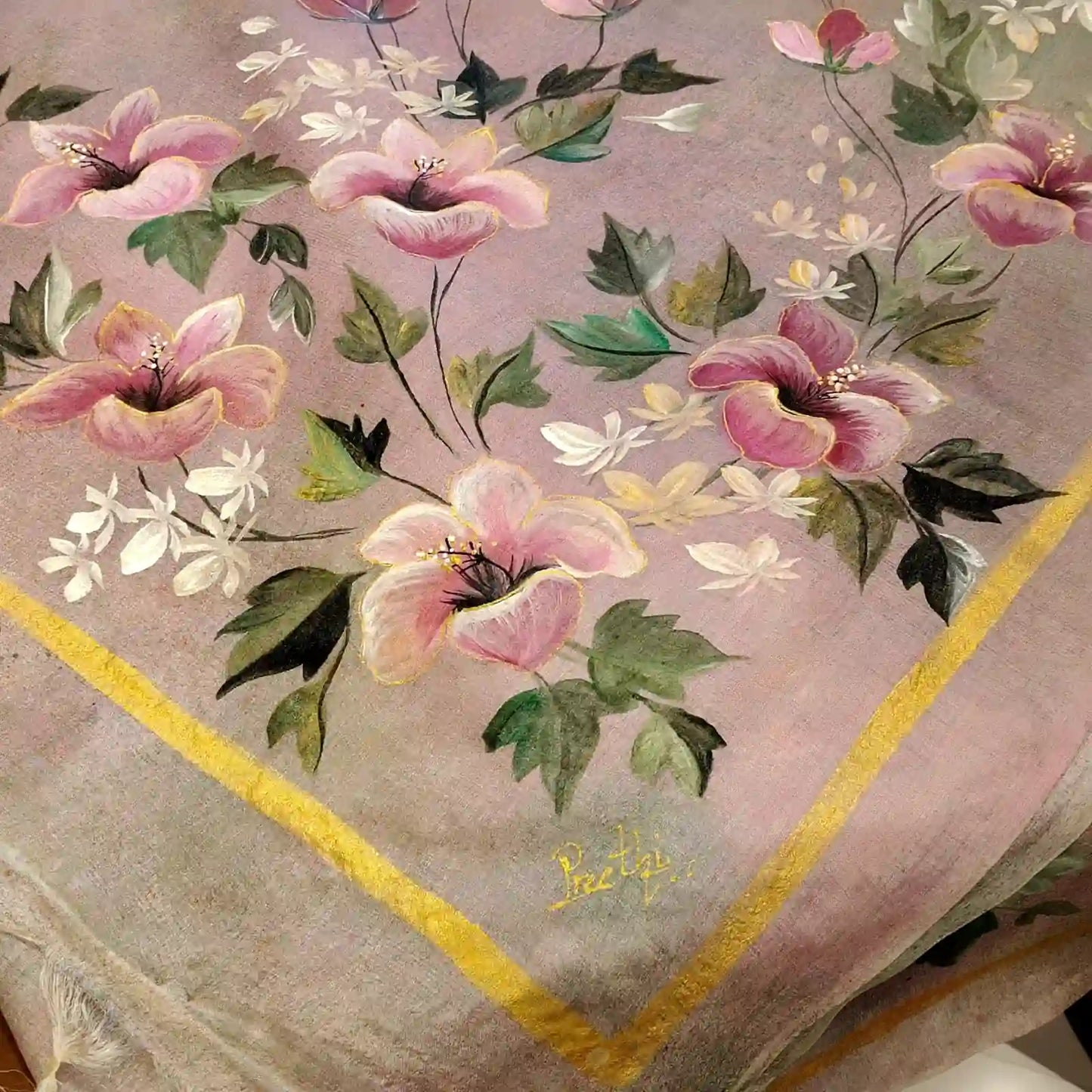 Gorgeous Hand-Dyed And Hand-Painted Tussar Silk Dupatta